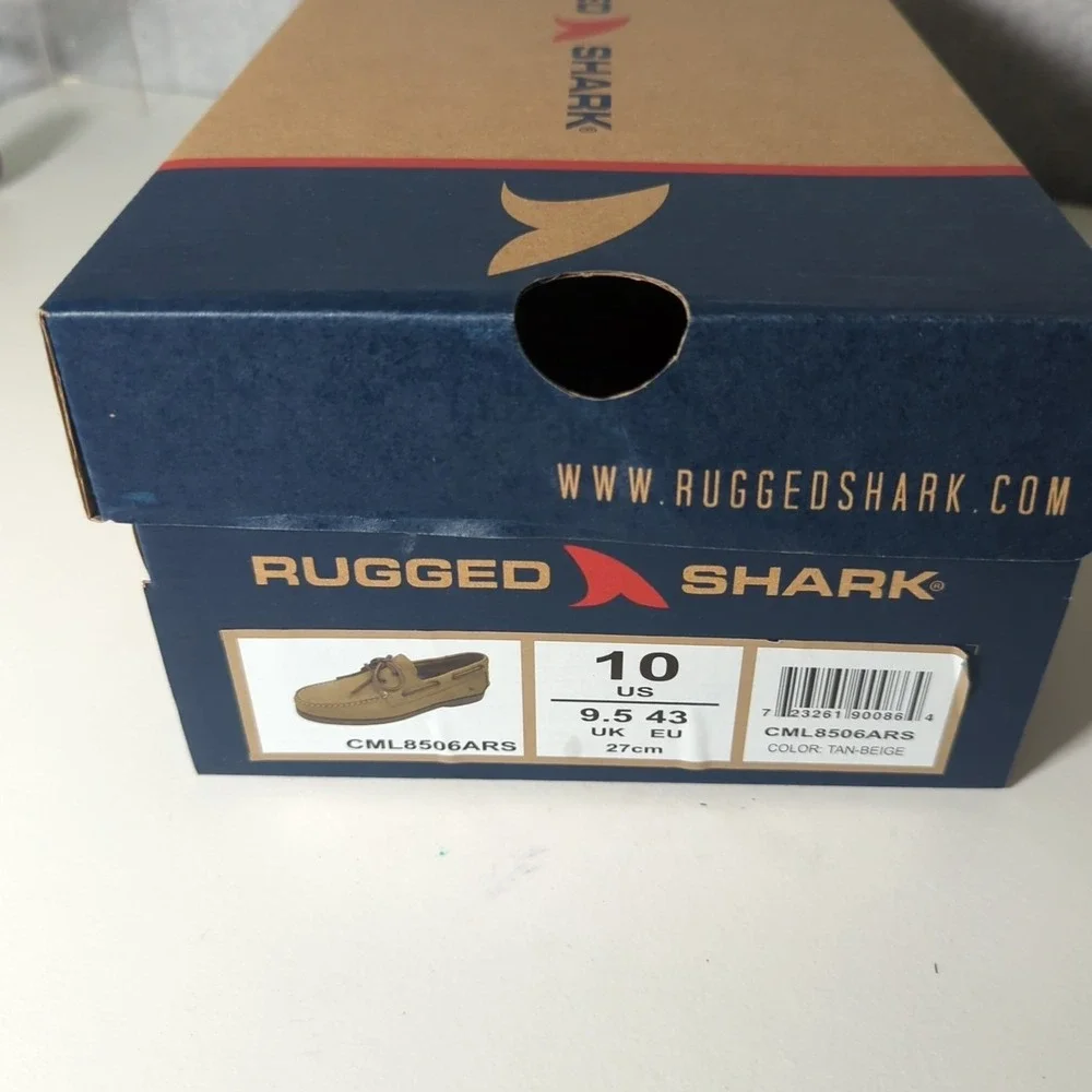 NEW Rugged‎ Shark Mens Classic Boat Shoes Tan Beige Genuine Leather 10